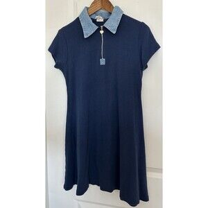 Y2K New Boundaries Dress Medium Blue Denim Polo Collar Layer Preppy Tennis VTG